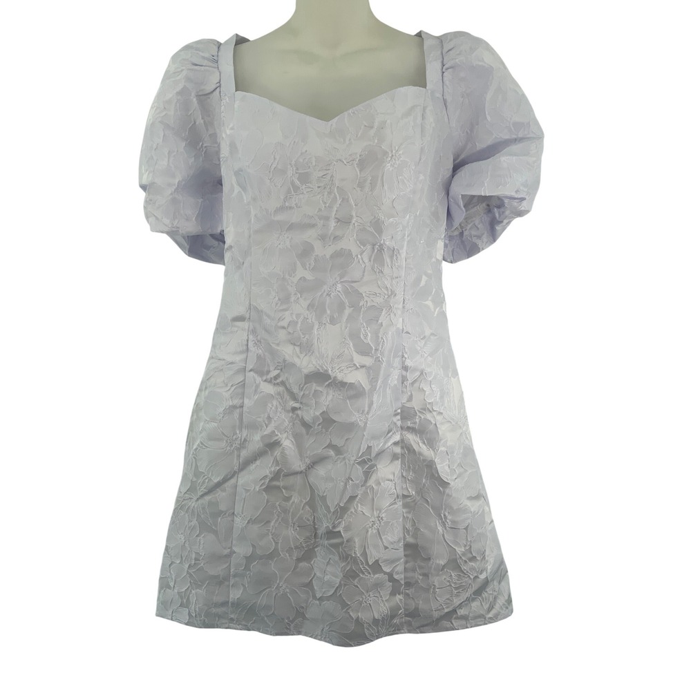 NWT Lulus White Floral Jacquard Puff Sleeve Mini Sweetheart Neckline Size M